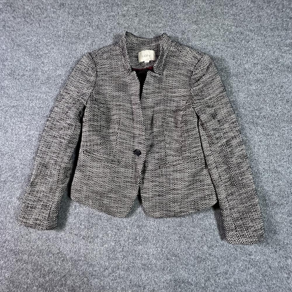 LOFT Ann Taylor Blazer Coat Womens 0P Gray Cotton Preppy Career Business Stretch